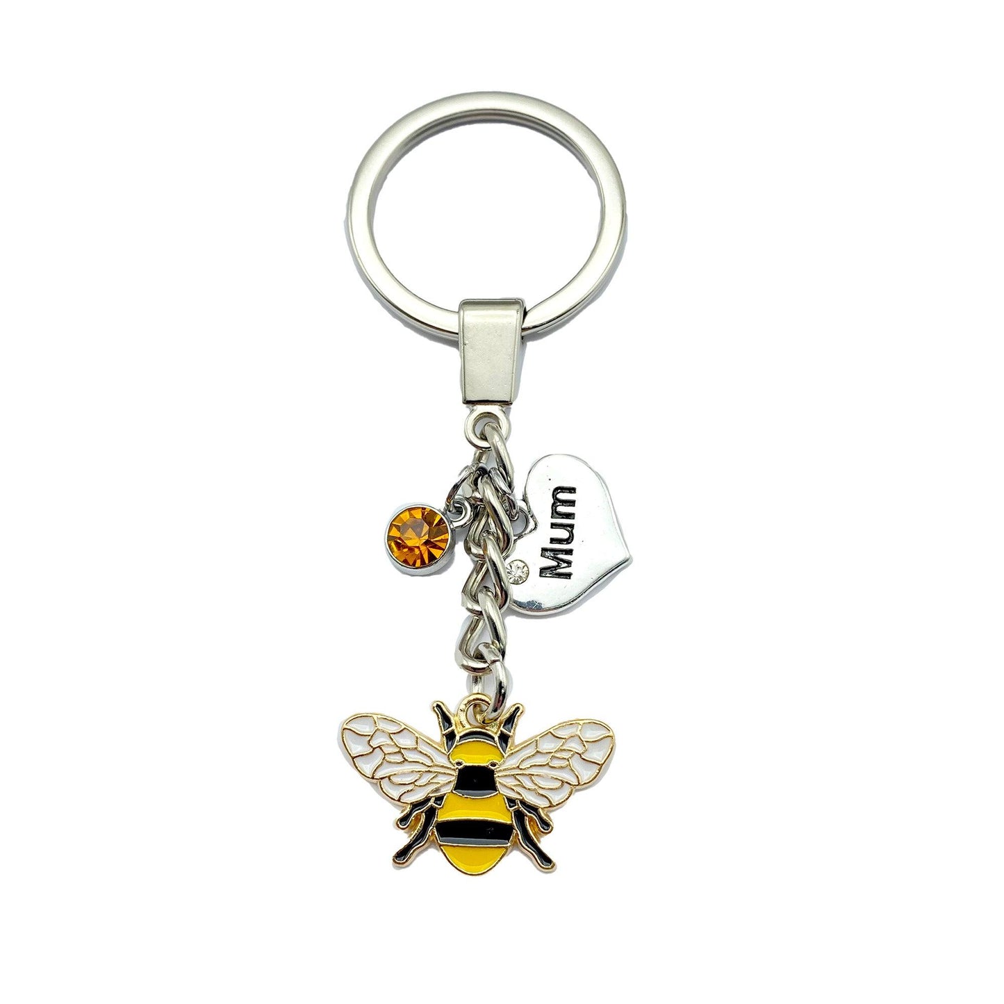 Bee Keyring with Mum Charm and Small Bead