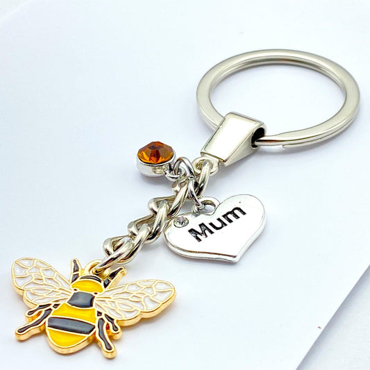 Bee Keyring with Mum Charm and Small Bead