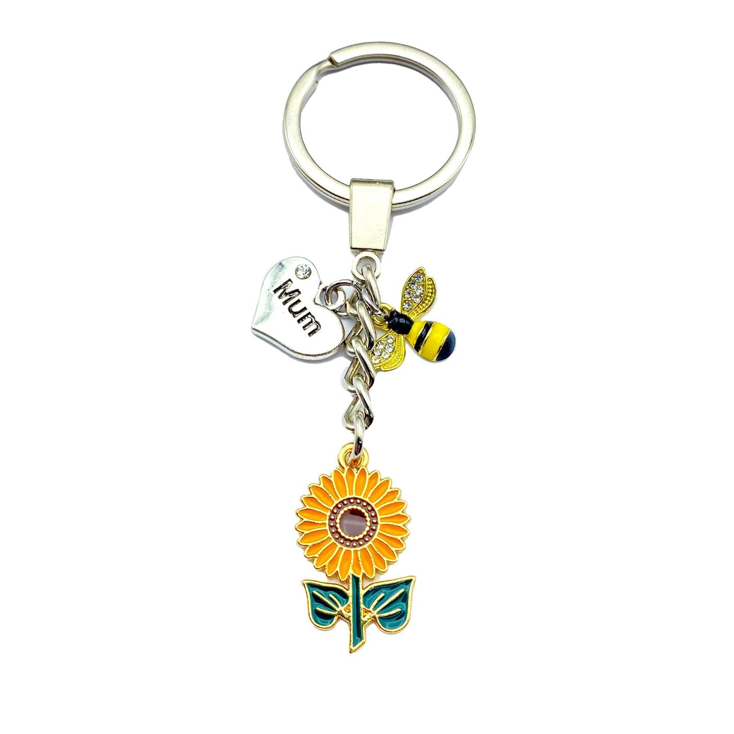 Small Sunflower Mum & Bee Keyring