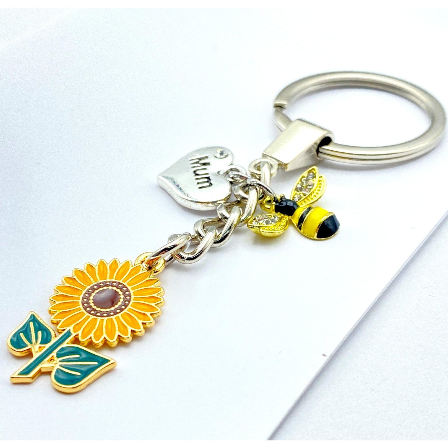 Small Sunflower Mum & Bee Keyring